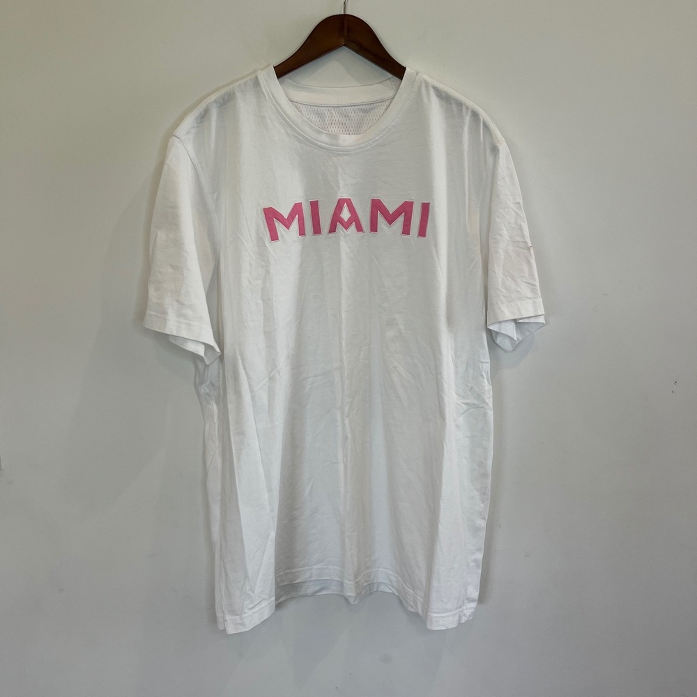Adidas Inter Miami CF MLS Soccer T-Shirt White Pink Heron Logo Mens XL